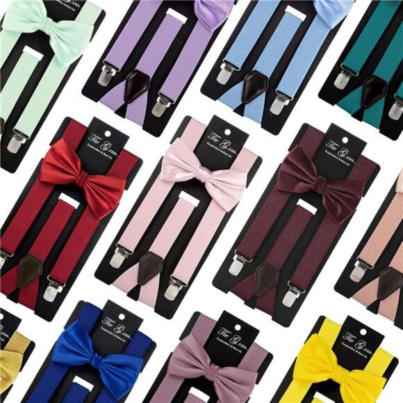 TIE G Solid Color Men's Suspender + Woven Bow Tie Set for Wedding : Vivid Color - Picture 6 of 7